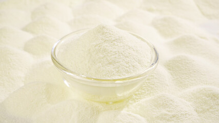 White High Calcium Milk Powder in Glass Bowl - Dried Dairy Product Ingredient