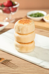 Beijing Style Chinese Pastries with Special Filling Stacked on Plate - Traditional Bakery Desserts