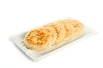 Golden Crispy Layered Flatbread Pancakes on White Plate Traditional Asian Breakfast Pastry