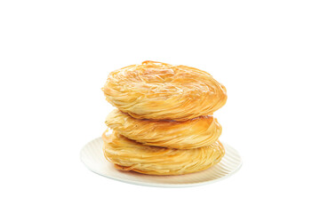 Traditional Shaanxi Tongguan crispy layered buns Chinese breakfast pastry biscuits on white plate