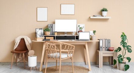 Stylish workplace with modern computer in office