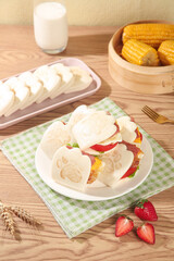 Creative Bear Paw Sandwich with Vegetables and Corn on Wooden Table for Kids Meal