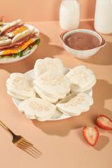 Adorable Bear Paw Print Sandwich Buns Breakfast Meal with Chocolate Sauce and Strawberries