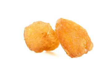 Dried Longan Fruit Slices from Yunnan China - Golden Asian Tropical Fruit Snack on White Background