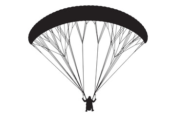 Silhouette of a paraglider isolated on white background, soaring through the sky with grace and freedom, capturing the essence of adventure and aerial exploration vector illustration