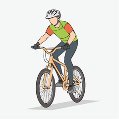 Fototapeta premium Illustrated Cyclist Riding Bicycle Wearing Helmet and Sportswear Representing Active Healthy Lifestyle 