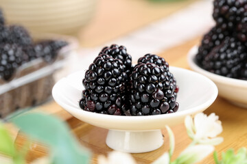 Fresh Yunnan Blackberries in White Bowls - Premium Imported Fruit Display