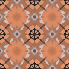 Fototapeta premium Seamless repeating pattern of stylized floral motifs in orange brown and blue hues