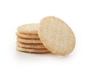 Crispy Rice Cakes Stack - Healthy Asian Snack Food Crackers on White Background