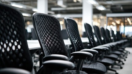 Black ergonomic office chairs in modern workspace image