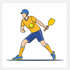 Fototapeta premium Young man playing paddle sport, ready to hit the ball. Flat vector illustration of an active lifestyle and athletic activity.