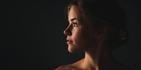 Captivating Profile Portrait of a Young Woman in Soft Natural Light
