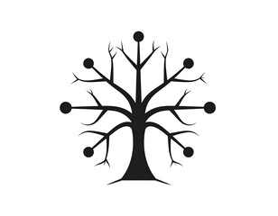 Stylized, dark silhouette of a bare tree.  Simple, symmetrical design