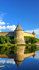 Fortress reflected in tranquil water