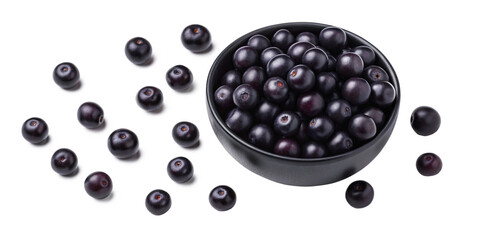 "Fresh Ripe Acai Berries in Bowl on Transparent Background"
"High-Resolution Acai Berry Bowl with Glossy Purple Fruit"
