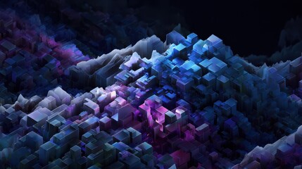 Crystalline geometric landscape with vibrant purple and blue hues abstract digital