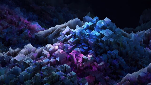 Crystalline geometric landscape with vibrant purple and blue hues abstract digital - Powered by Adobe