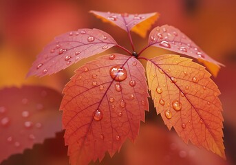Autumn leaves with water droplets