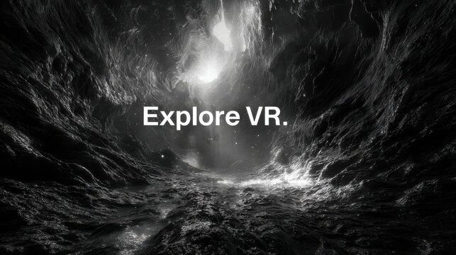 Dark immersive virtual landscape with glowing light cave - Powered by Adobe