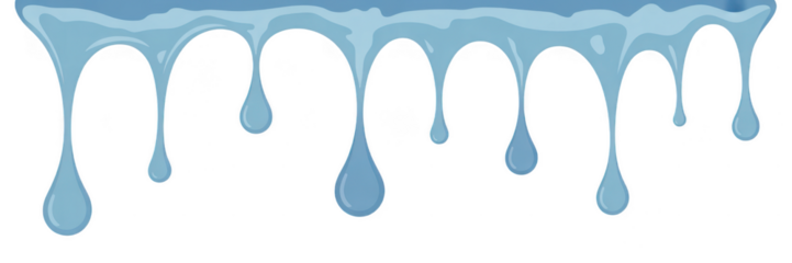 Melting ice drips forming abstract shapes isolated on transparent background. water drops on blue background