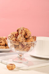 Xinjiang Red Jujubes Dried Fruits in Glass Bowl - Premium Chinese Dates Healthy Snack Food Photography