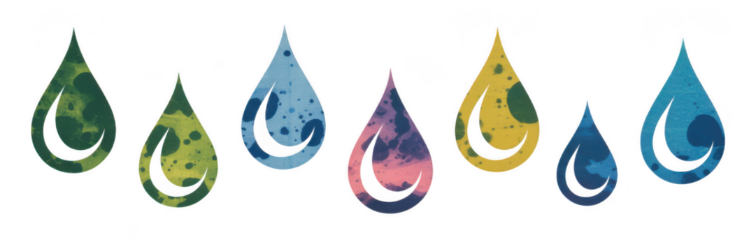 Colorful abstract water drops isolated on transparent background