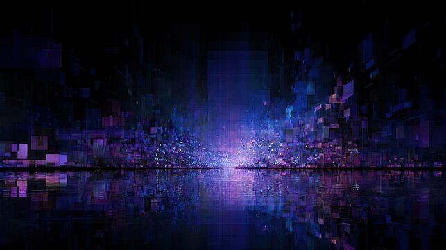 Digital abstract landscape glowing purple blue image