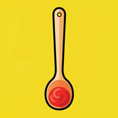 Illustration of a wooden spoon with a red sauce in the bowl, against a yellow background.