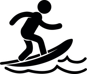 Black outline vector of surfer riding ocean wave.