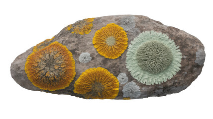 Colorful lichen growing on a rock isolated on transparent background