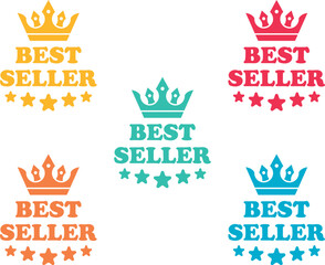 Best seller vector badge, best seller element, 5 colour best seller badge.