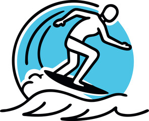 Minimal vector of a man surfing under a curling wave.