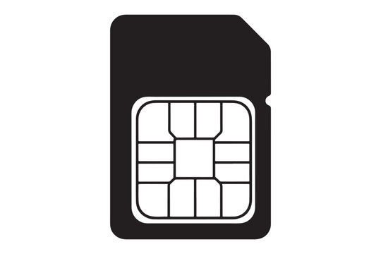 Illustration of a black sim card isolated on white background, a small integrated circuit that securely stores the imsi and related key used to identify subscribers vector illustration
