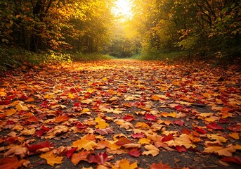 Autumn path covered in colorful leaves