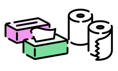 日用品アイコン ティッシュ トイレットペーパー ロール  破線カラー