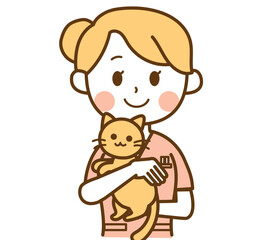 猫を抱く看護師の女性