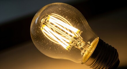 A close up of a glowing light bulb with filament details
