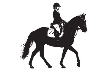 A silhouette of a dressage rider on horseback, isolated on white background, showcasing the elegance and precision of equestrian sport and horsemanship vector illustration