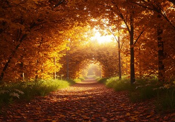 Autumn pathway through golden trees