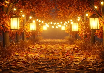 Autumn pathway with warm lighting