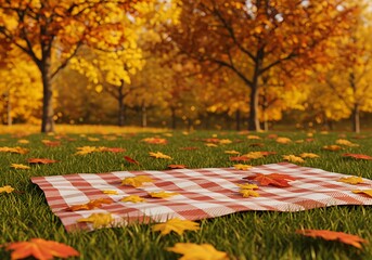 Autumn picnic blanket in park