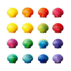 Fototapeta premium Colorful Shells Arrangement in a Grid Pattern - Vibrant Marine Life Decor Elements for Creative Projects