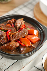 Stewed Duck with Vegetables in Cast Iron Skillet - Traditional Farmhouse Country Cooking