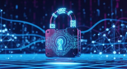 Digital padlock with circuit board design on a grid surface