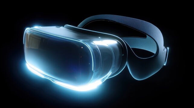 Futuristic virtual reality headset glowing blue technology