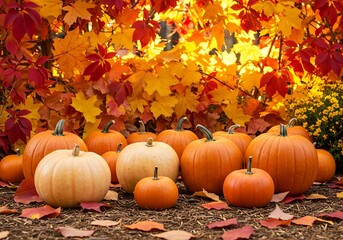 Autumn pumpkins and leaves
