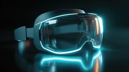 Futuristic virtual reality headset glowing with neon lights technology
