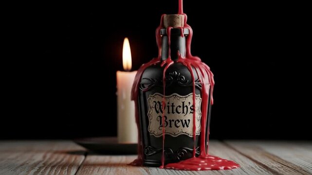 Eerie potion bottle drips red wax