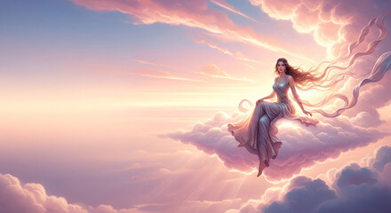 Dreamy Surreal Portrait of Woman on a Cloud