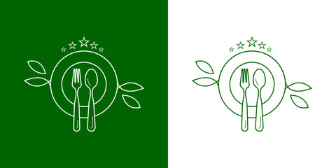 Fine Dining Vegan Menu Icon  Elegant Line Drawing